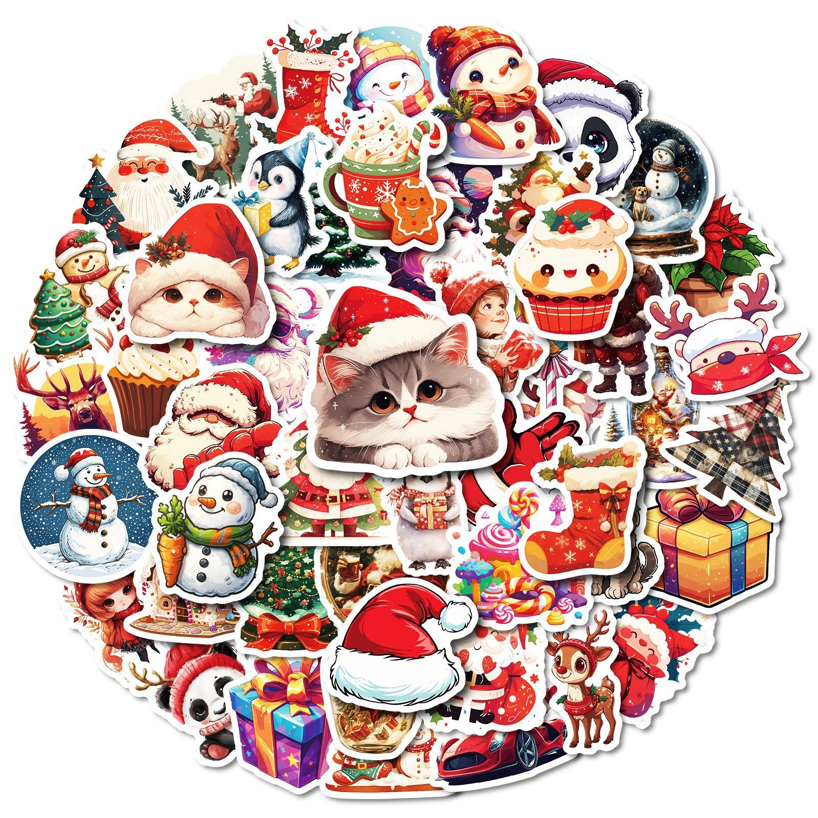 

50 Наклеек на Рождественскую Тему Снеговик Мультяшное Украшение Милое Животное Украшение для Еды Планшет Креативные Водонепроницаемые Наклейки