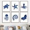 Nautical Navy Blue Sea Urchin Shell Starfish Octopus Turtle Poster Wall Art Print Canvas Painting Baby Bathroom Bedroom Decor