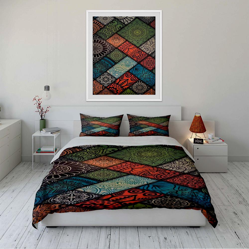 Mandala Pattern Colorful Quilt Cover Set Bedding Set (1 Duvet Cover, 2 Pillowcases, Duvet Not Included)