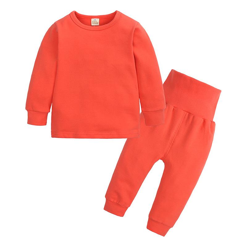 Kids Thick Brushed Pajama Set for Spring Autumn Long Sleeve Pants with Tummy Protection