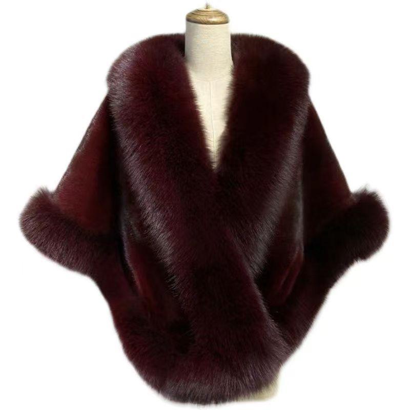 Wedding Shawl Women's Autumn and Winter Fox Fur Cape Jacket Thickened Wedding Dress Cheongsam Outside Party