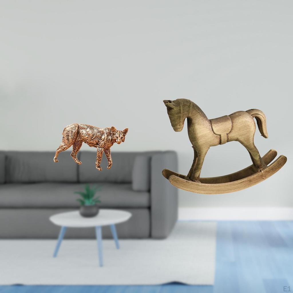 Brass Animal Statue And Rocking Horse Wood Sculpture Creative Collectable Antique Ornament Artistic