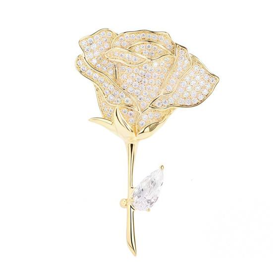 

Rose Brooch with Diamonds Dazzling Alloy Lapel Pin Fade Resistant Exquisite Flower Pin for Daily Wear And Holiday жёлтый