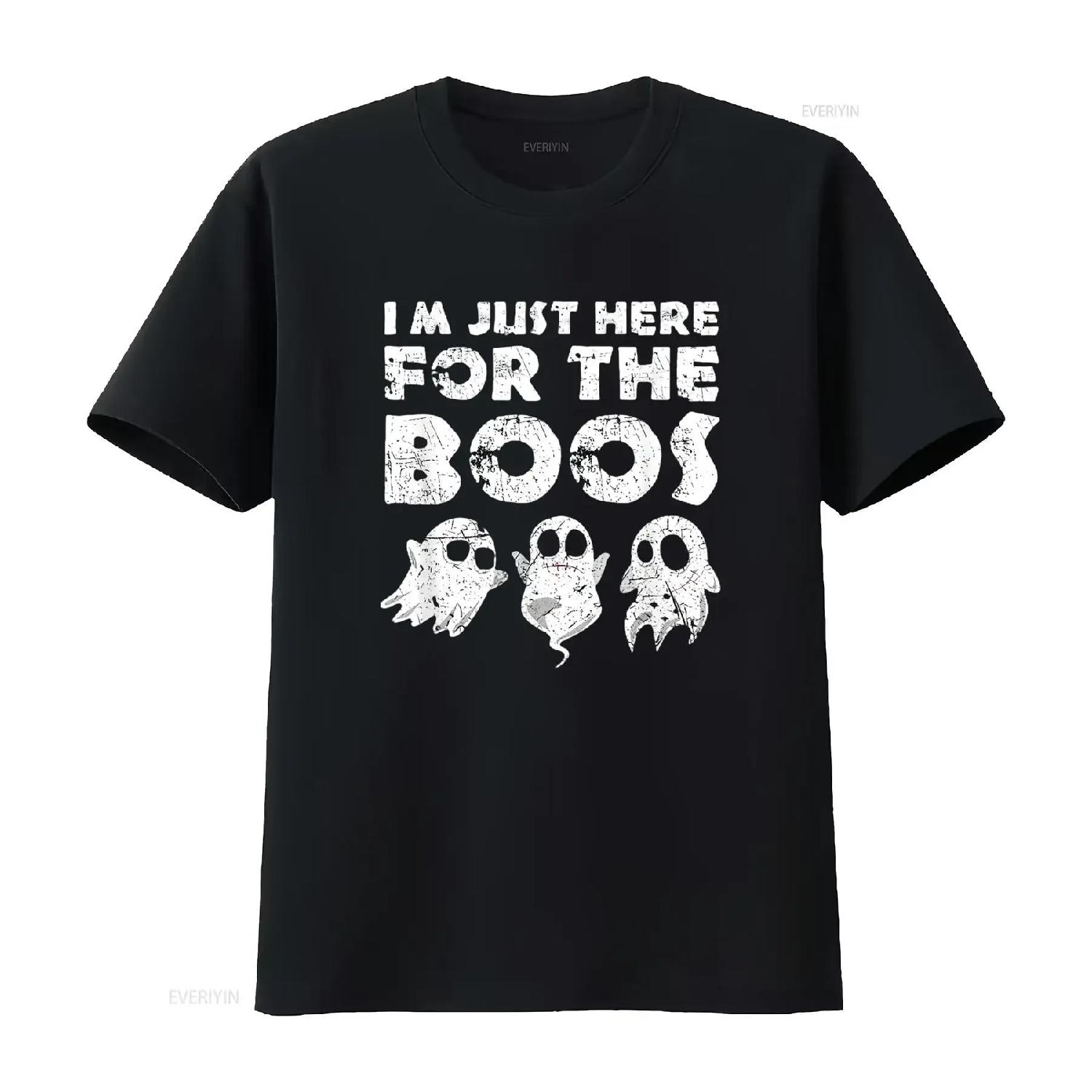 

Mens Funny Halloween T Shirt I M Just Here For The Boos Black 2X Large vintage Washed graphic Top For Everyday Wear homme S чёрный