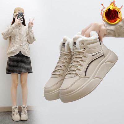 Women's Casual Snow Boots Shoes Anti-Slip Lace-Up Chunky Platform Ankle Booties With Faux Fur Lining Winter Warm High Top Walking Sneakers for Women
