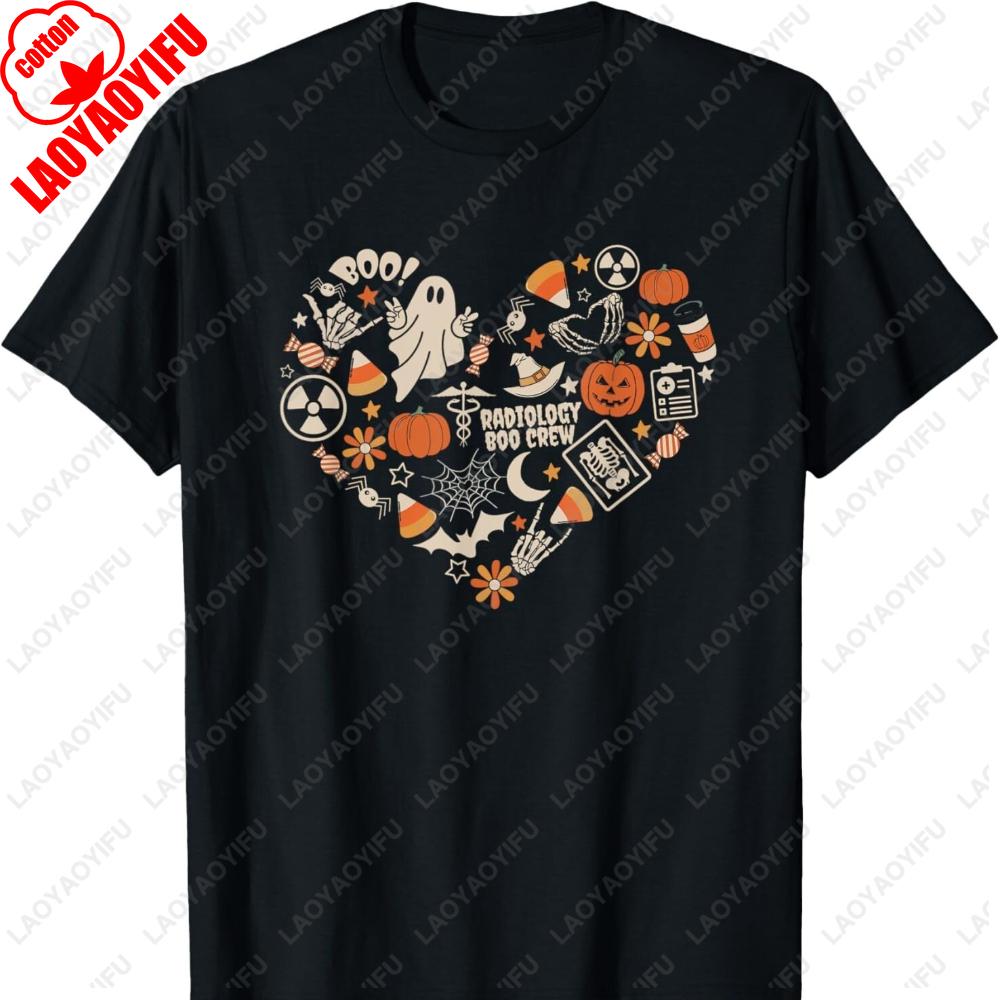 Halloween Boo Ghost Heart XRay Tech Printed TShirt Tops Gift Unisex Unisex Cotton Tshirt Pumpkin Bat Witch Hat Pattern T Shirts S