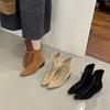 Coarse Heel Square Head Short Boots Women's Lace-up Thin Boots Retro Versatile Mid-heel Rear Zipper Fashion Boots Autumn and Winter 2025