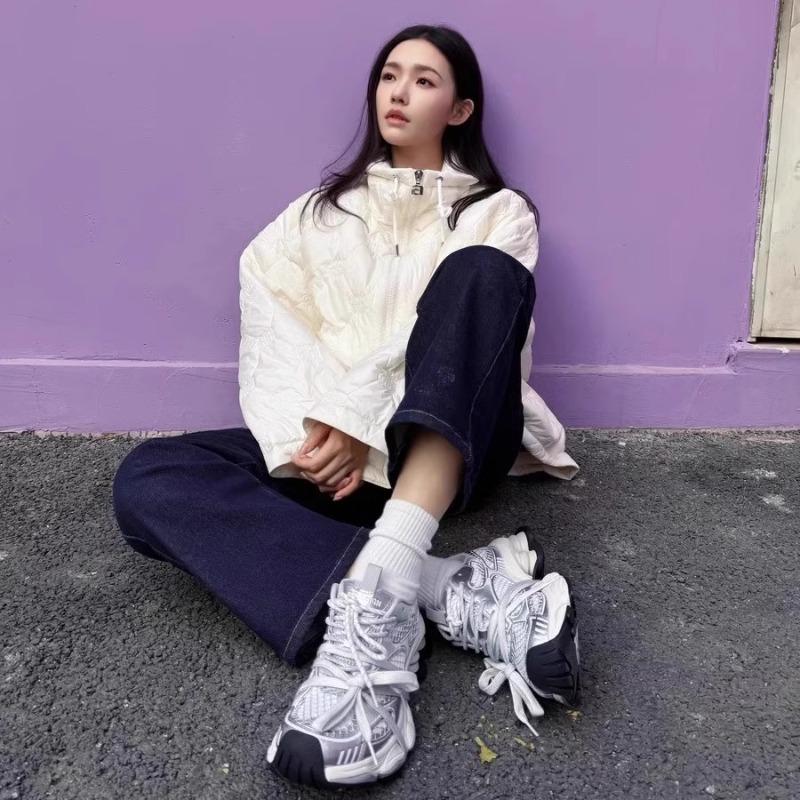 Platform dad shoes women's new spring mesh breathable and versatile height-increasing silver sneakers