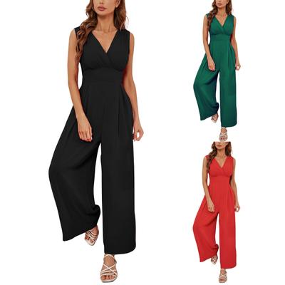 Women's Summer V-Neck Sleeveless Fashion Waist-slimming Sleeveless Jumpsuit