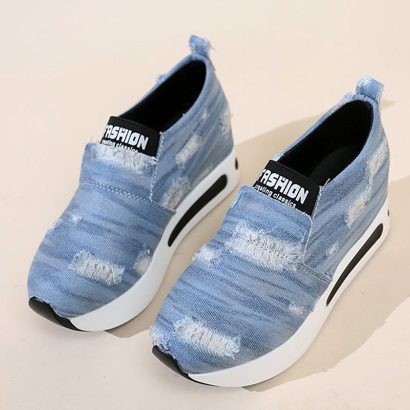 Fashion Fashion Mix Color Ripped Sneakers Women Slip On Lightweight Sports Shoes Woman Autumn Winter Low Top Platform Sneaker Female
