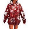 Ladies' Christmas Printed Bow Long Sleeved Loose Fitting Headband With Rope Hooded Sweatshirt Top