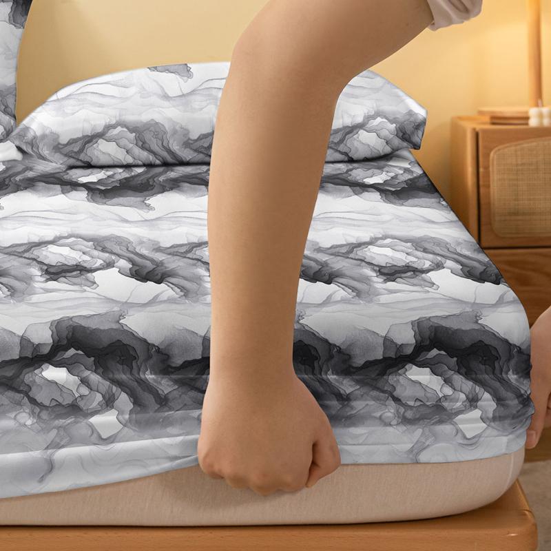 Modern Printed Fitted Sheet Soft Matte Bed Cover Breathable Bedding for Comfortable Sleep Excluding Pillowcases