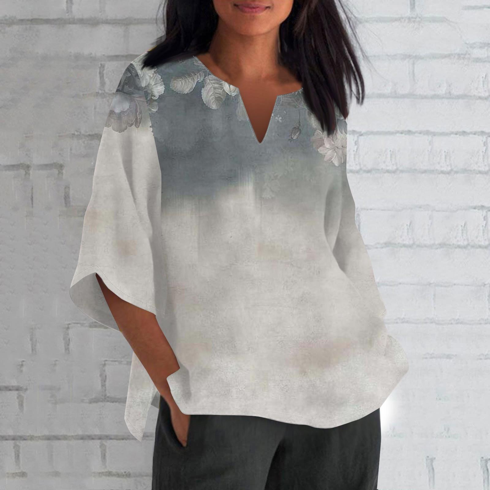 

Women s Fashion V-Neck Printed Loose Casual Short Sleeve T-Shirt Top XXXXL сірий колір