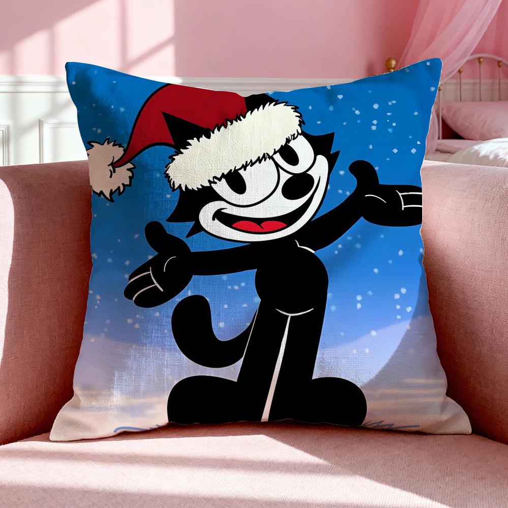 Cartoon F-Felix The Cat Cushion Cover Breathable Linen Pillowcase Summer Odorless Eco-Friendly Invisible Zipper Washable