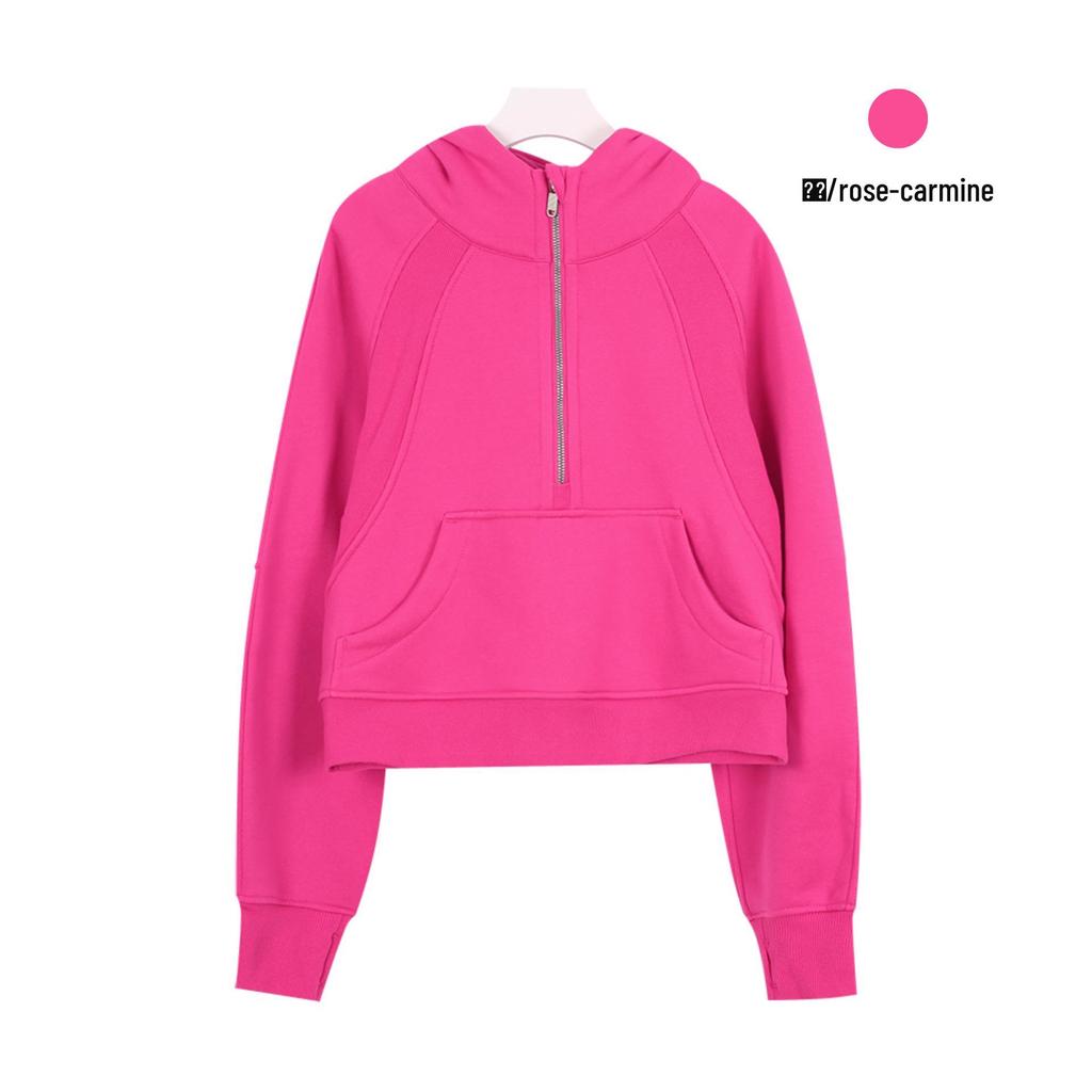 Women's Fleece-Lined Half-Zip Hoodie for Autumn/Winter - Slimming, Sporty, Versatile.