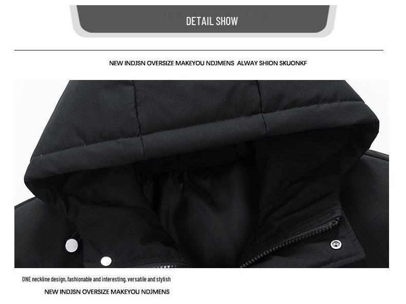Men's Thick Warm Hooded Cotton Jacket - Versatile Solid Color, Basic Style for Couples.
