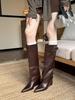 European and American temperament versatile and thin pointed wedge heel boots