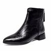 Pointed Short Boots Women's Autumn and Winter New Rear Zipper Low Heel Leather Boots Simple Temperament Fashion Boots Cotton Boots