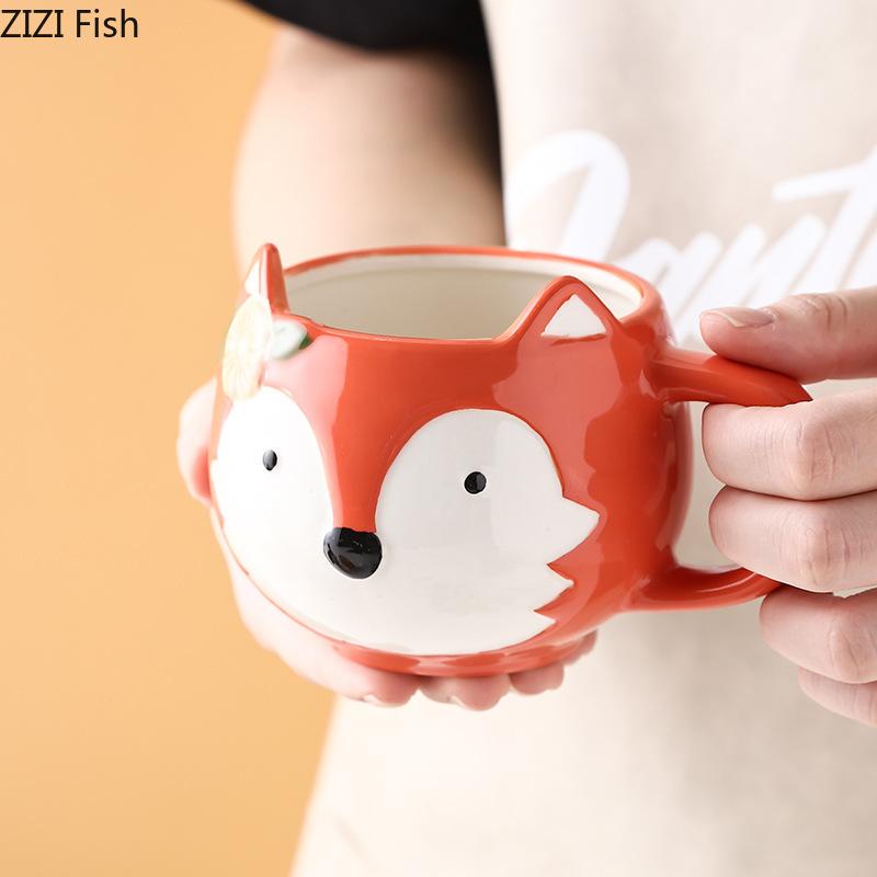 Hand-painted Cartoon Animal Ceramic Mug Creative Breakfast Oat Milk Cup Afternoon Tea Coffee Cup Home Drinking Set Wedding Gift