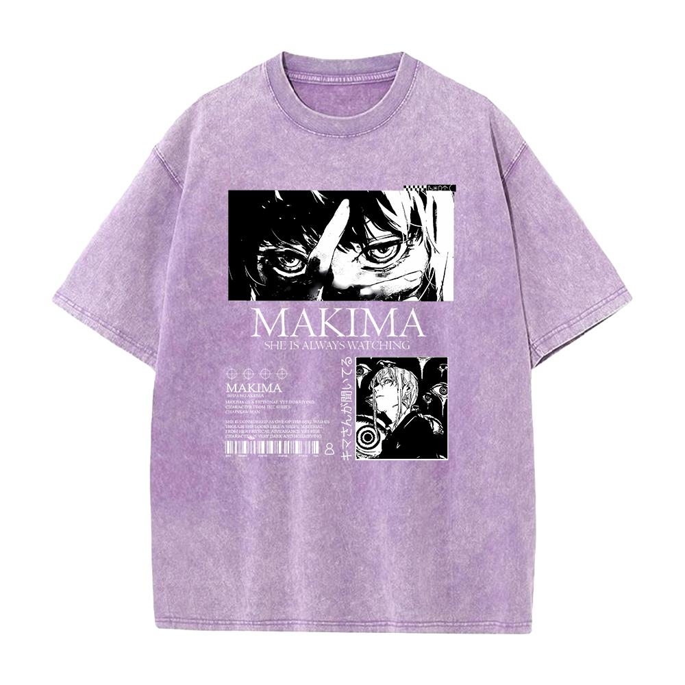 Chainsaw Man Manga Tshirt Makima Print T Shirt Men Women Wash Vintage Tees Clothing Summer Short Sleeve Pure Cotton Tshirt