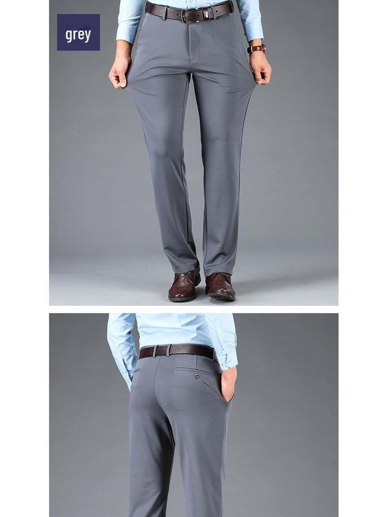 Men's Elastic Knit Straight-Leg Casual Trousers for Spring, Autumn, and Winter