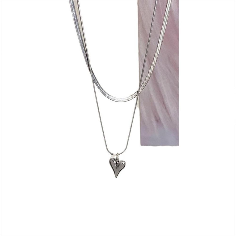 Charm Stainless Steel Double Layer Peach Heart Pendant Necklace Jewelry for Women Cute Cool Clavicle Chain Aesthetic Y2k Jewelry KTJ