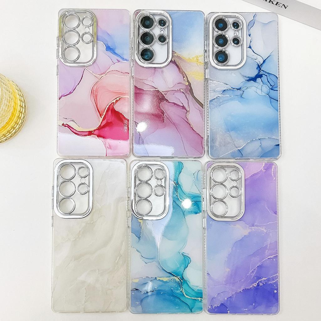 Electroplated IMD marble pattern is suitable for Samsung S25ULTRA mobile phone case S24FE fine hole gradual change smudge A26/56