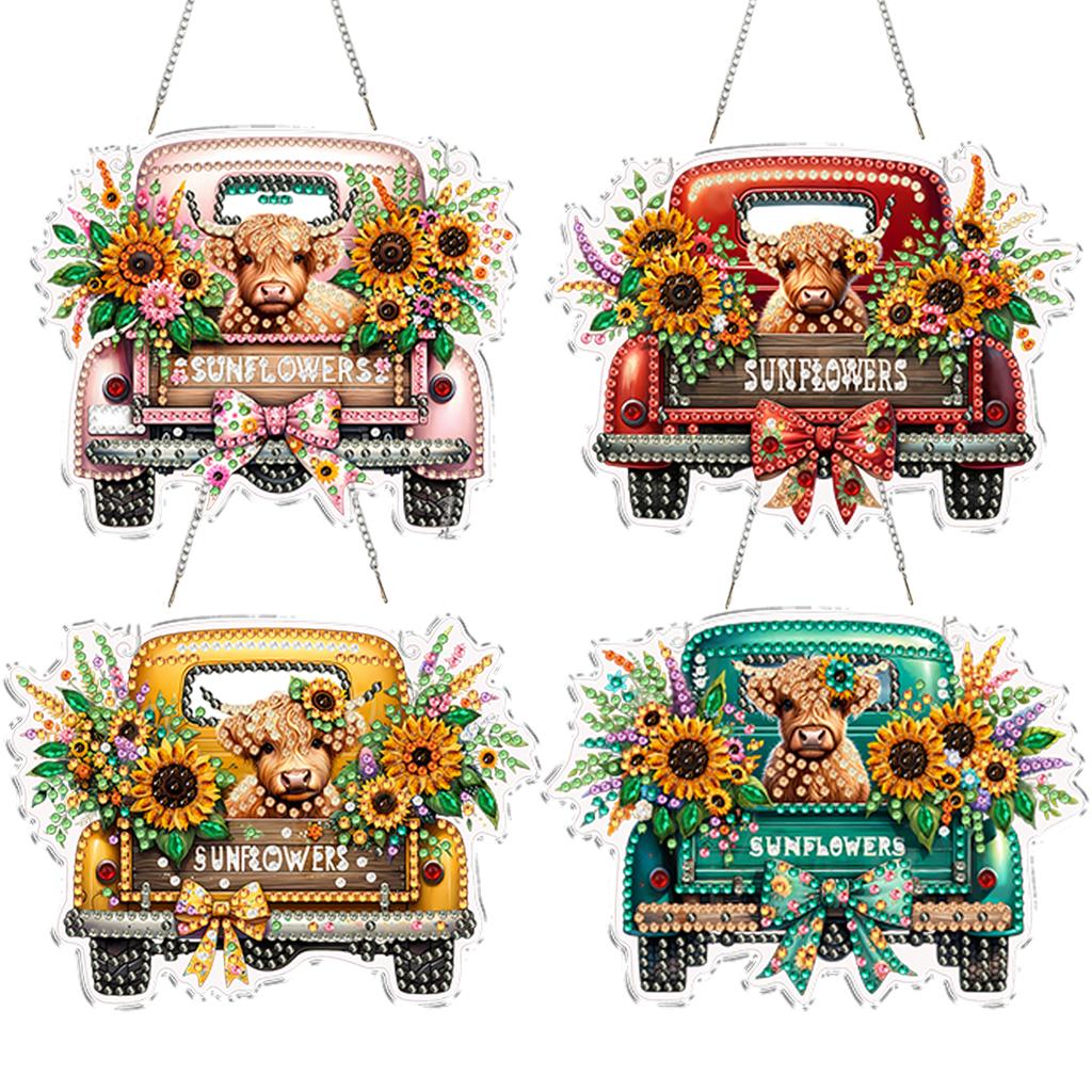 4Pcs 2D Flat DIY Special Shape Rhinestone Diamond Art Window Pendants Diamond Painting Kits Wall Decor for Home & Windows