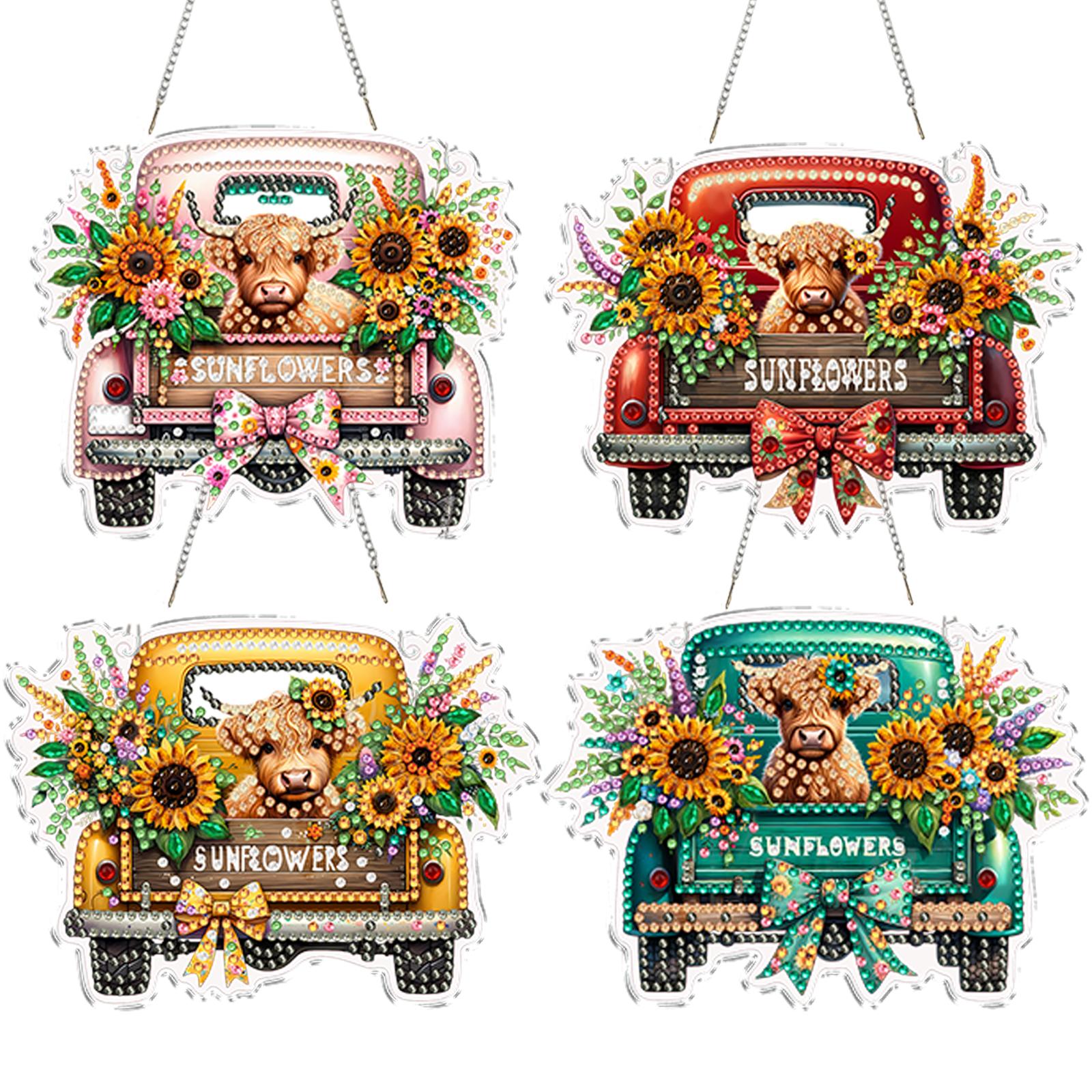 

4Pcs 2D Flat DIY Special Shape Rhinestone Diamond Art Window Pendants Diamond Painting Kits Wall Decor for Home & Windows