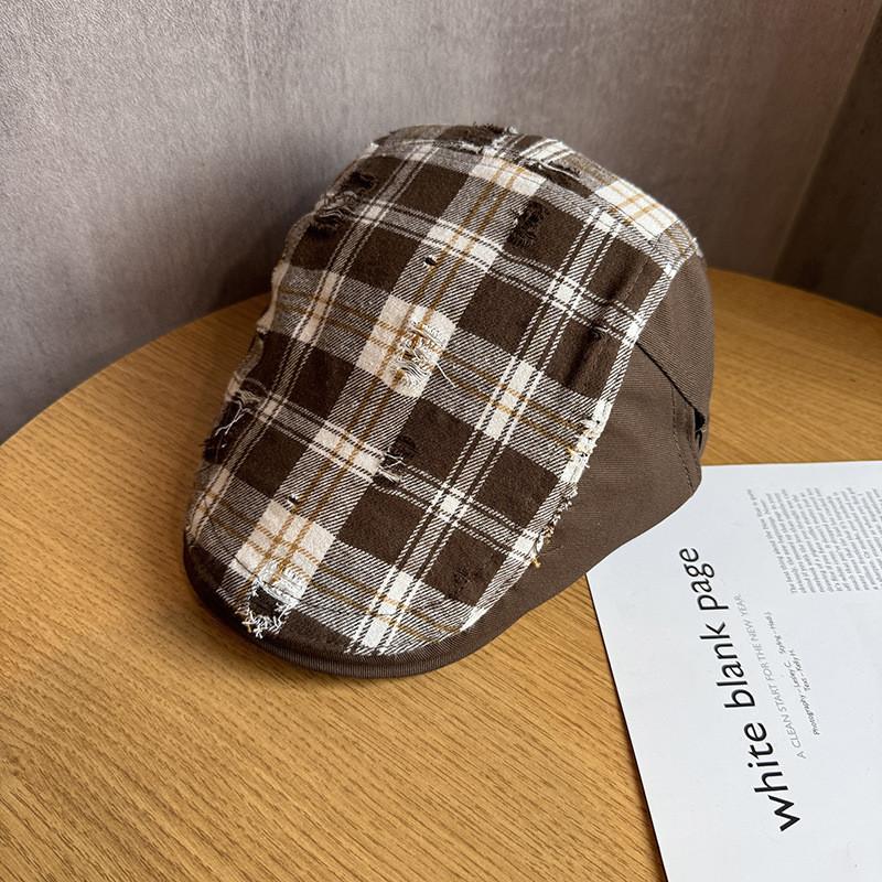 Retro Plaid Patchwork Newsboy Cap For Women Spring Summer Fashion Sun Protection