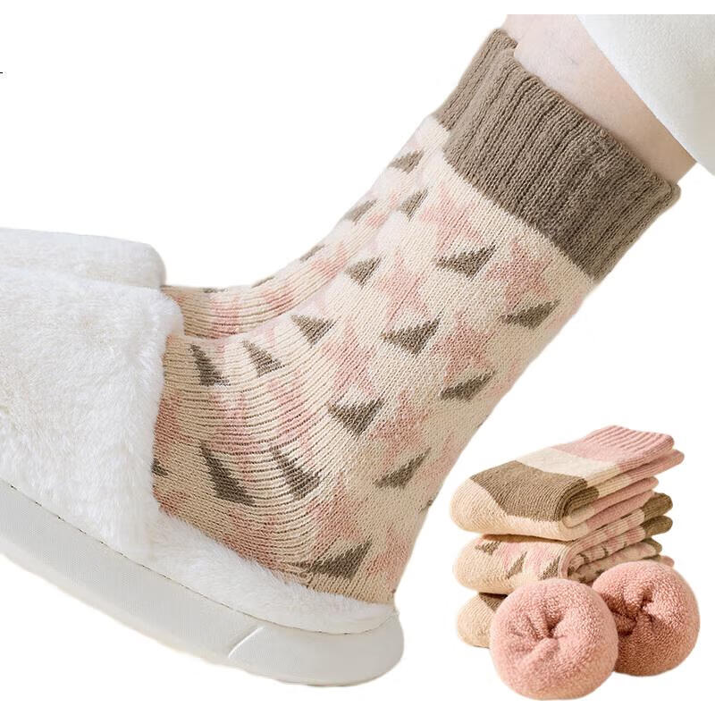 YUZHAOLIN 4 Pairs of Women's Mid-Calf Wool Socks, Autumn And Winter Fleece-Lined Thick Warm 7A Antibacterial Terry Floor Snow Socks