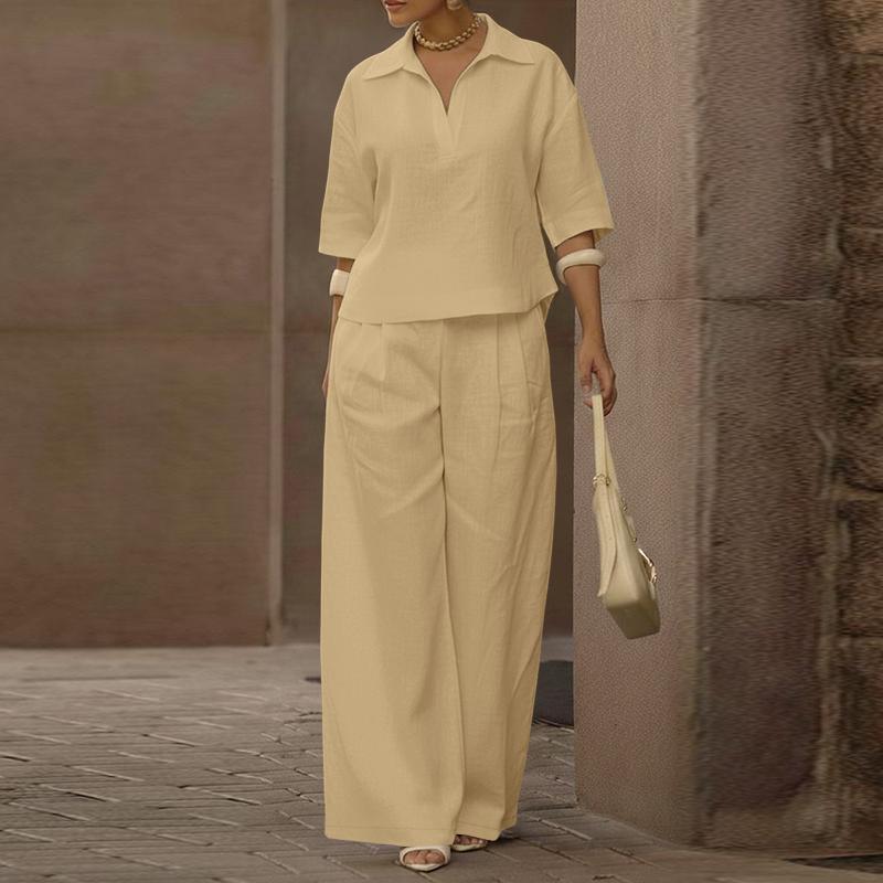 ZANZEA Women Short Sleeve Blouse and Pants Casual Two Piece Suit Sets