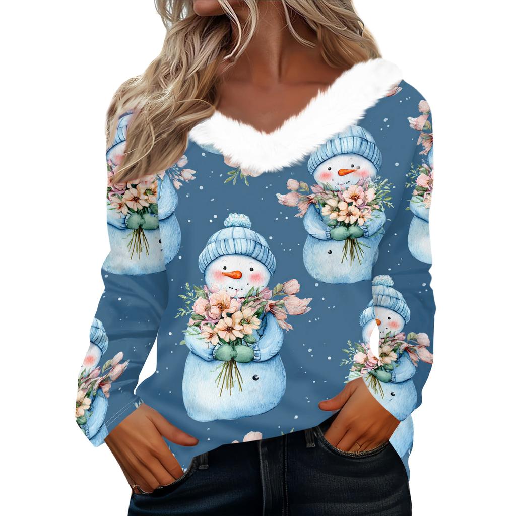 Long Sleeve Shirts For Women Cute Tops Christmas Prints Tees Blouses Casual Plus Size Basic Tops Pullover