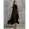 European and American Summer Retro Elegant Casual Fashion White Sleeveless Ruffle Edge Medium and Long Beach Dress