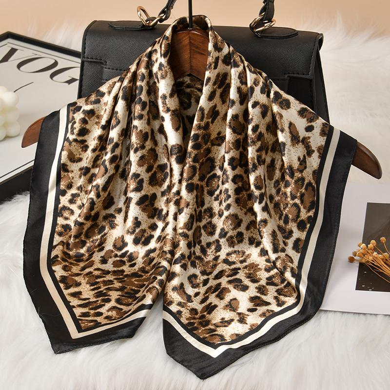 60Cm Leopard Print Kerchief Hair Scarf For Women Silk Satin Headband Hijab Scarfs Female Square Neck Scarves For Ladies