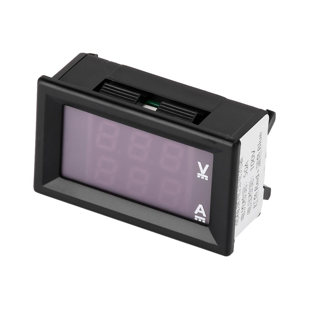 DC 0-100V 50A Digital Voltmeter Ammeter Dual Display Voltage Detector Current Meter Panel Amp Volt Gauge Red Blue LED DC4-28.0V