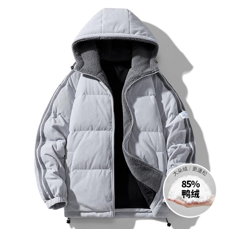 Mens Winter Hooded Down Jacket Thick Warm Striped Casual Loose Fit Youth Outdoor Wear