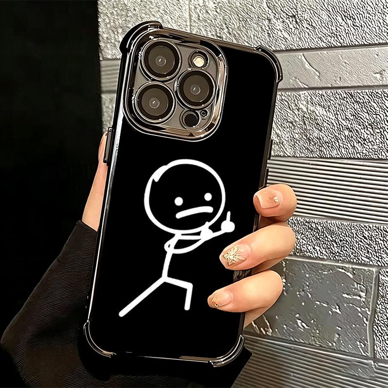 Funny Stickman Matchman Plating Phone Case For Iphone 16 17 Pro Max Air 16E 14 15 Plus 12 13 Mini Anti-Fall Airabag Cover