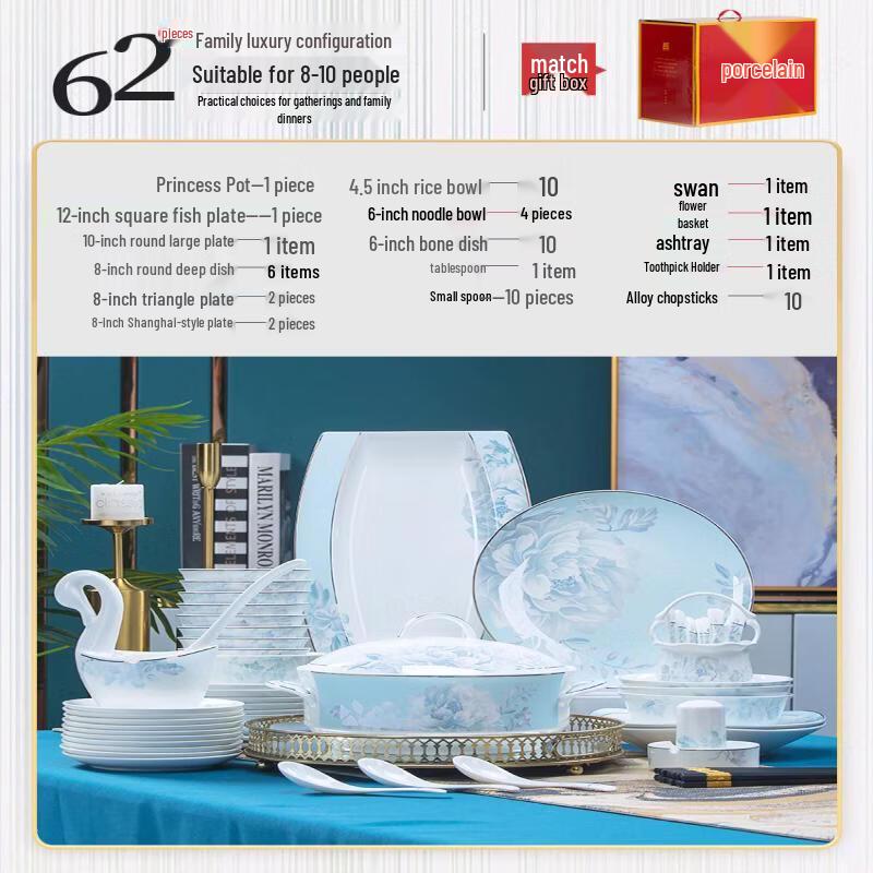 Premium 62-Piece Ceramic Dinnerware Set