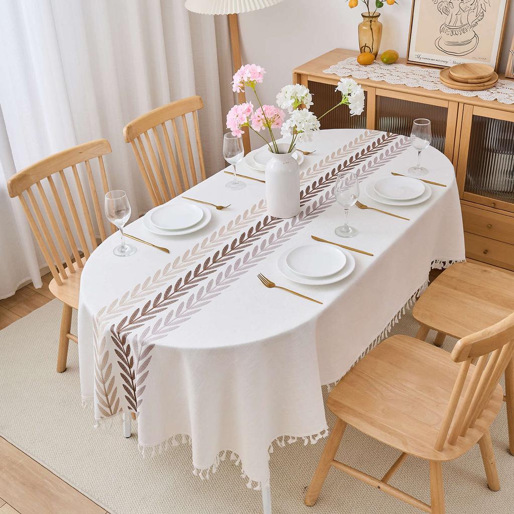 Oval Cotton And Linen Embroidered Fabric, High-Grade Tablecloth, Waterproof And Oil-Proof, Advanced Sense, Anti-Scalding And Wear-Resistant Coffee