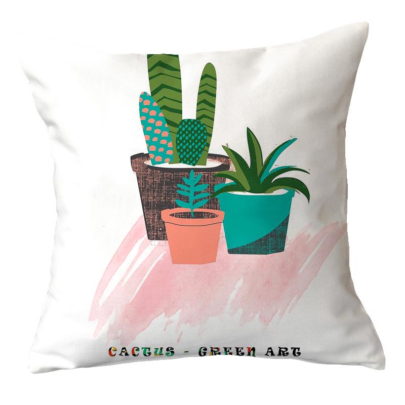 Office Chair Cushion Home Pillow Case Ins Plush Printed Pillow Case Green Plant Nordic Style Pillow