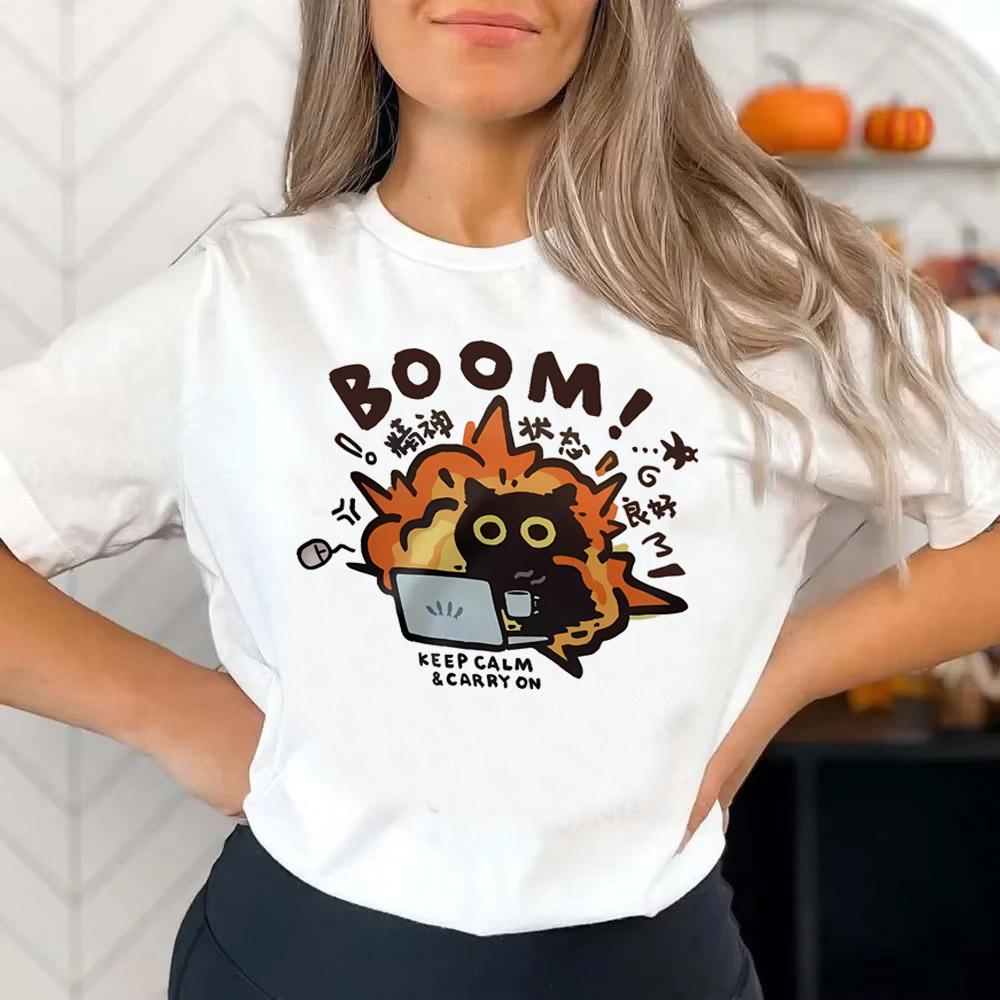 What Cat Ice Is Funny Fun Cat T Shirt Summer Pure Loose Gray Short Sleeved T-shirt Men Women Tees Couple Tops