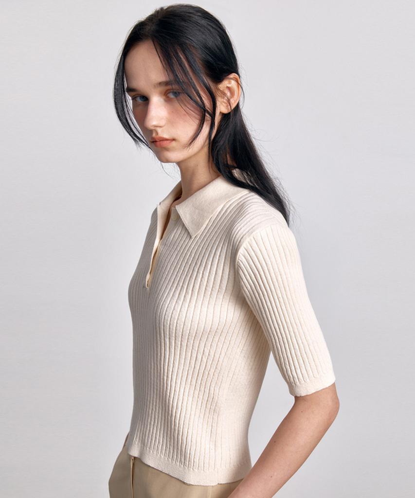 AVA MOLLI Half Sleeve Collar Knit (Natural)
