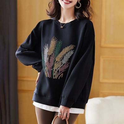 Cotton Sweatshirt Women Women and Autumn Comfortable Round Neck Thin Loose Tops Pullover Casual Comfortable Peplum Sweatshirt