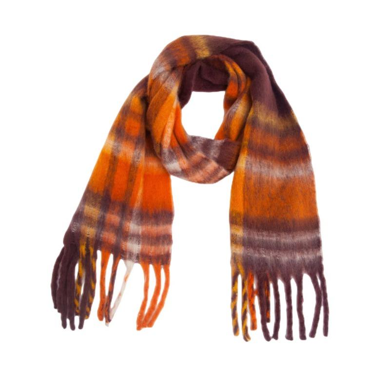 Winter Yarn Thicken Style Luxury Multicolour Plaid Faux Mohair Scarf Women Tassel Long Ring
