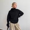 Womens Oversized High-Neck Knit Pullover Sweater Soft Thick Plain Color Casual Long Sleeve Top