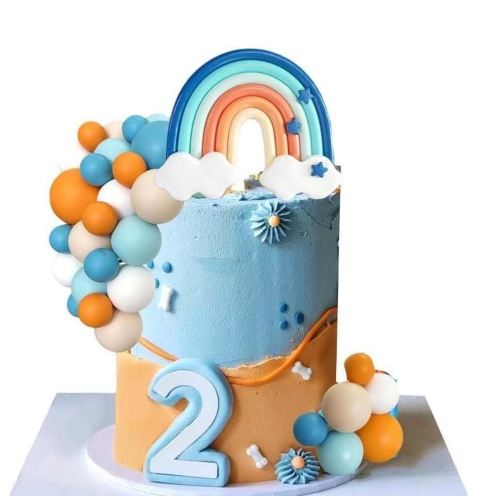 14pcs Blue Rainbow Cake Toppers With Orange White Balls For Dog Birthday Cake Decorations Baby Shower Party Supplies