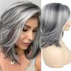 Synthetic Medium Wig for Women Mixed Hair Bobs Natural Salt and Pepper Wig  Ladies Mommy Wigs Cosplay Party Heat Resistant