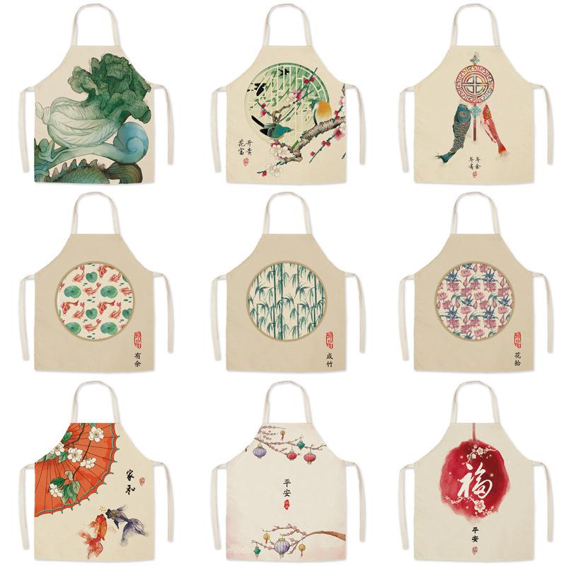 

Rich and Auspicious Linen Apron Parent-child Adult Children Safe Chinese Anti-fouling Waist Cooking Apron Can Be Customized 65x75cm