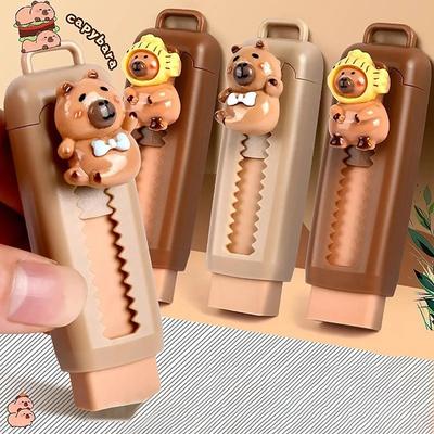 Retractable Pencil Eraser Cute Capybara Drawing Graffiti Eraser Push-Pull Eraser For School Office Supplies Students Stationery